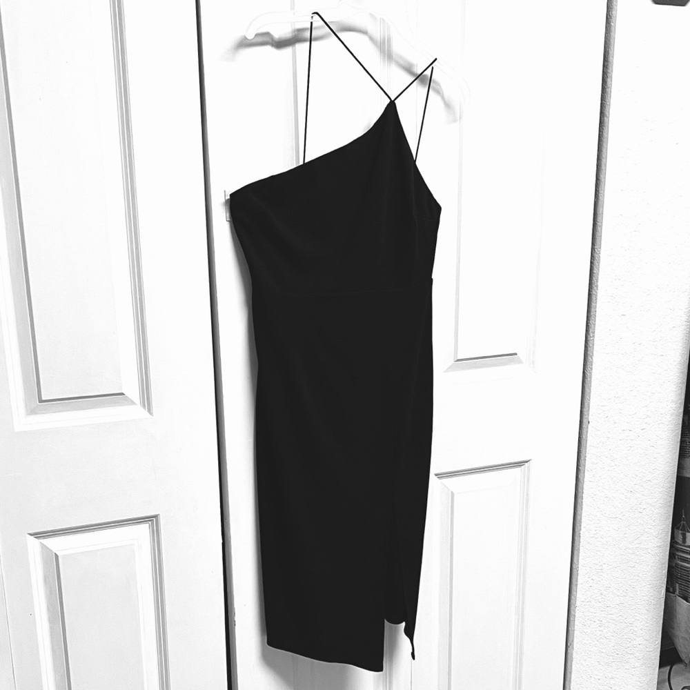 Lulus Black One-Shoulder Spaghetti Strap Midi Dress Size L